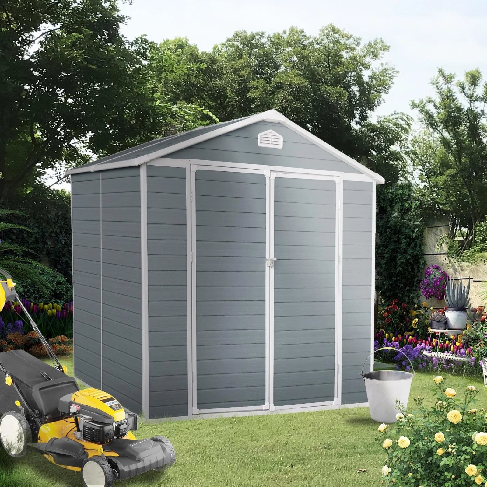 Outdoor Resin Storage Shed with Reinforced Floor and Lockable Door G370