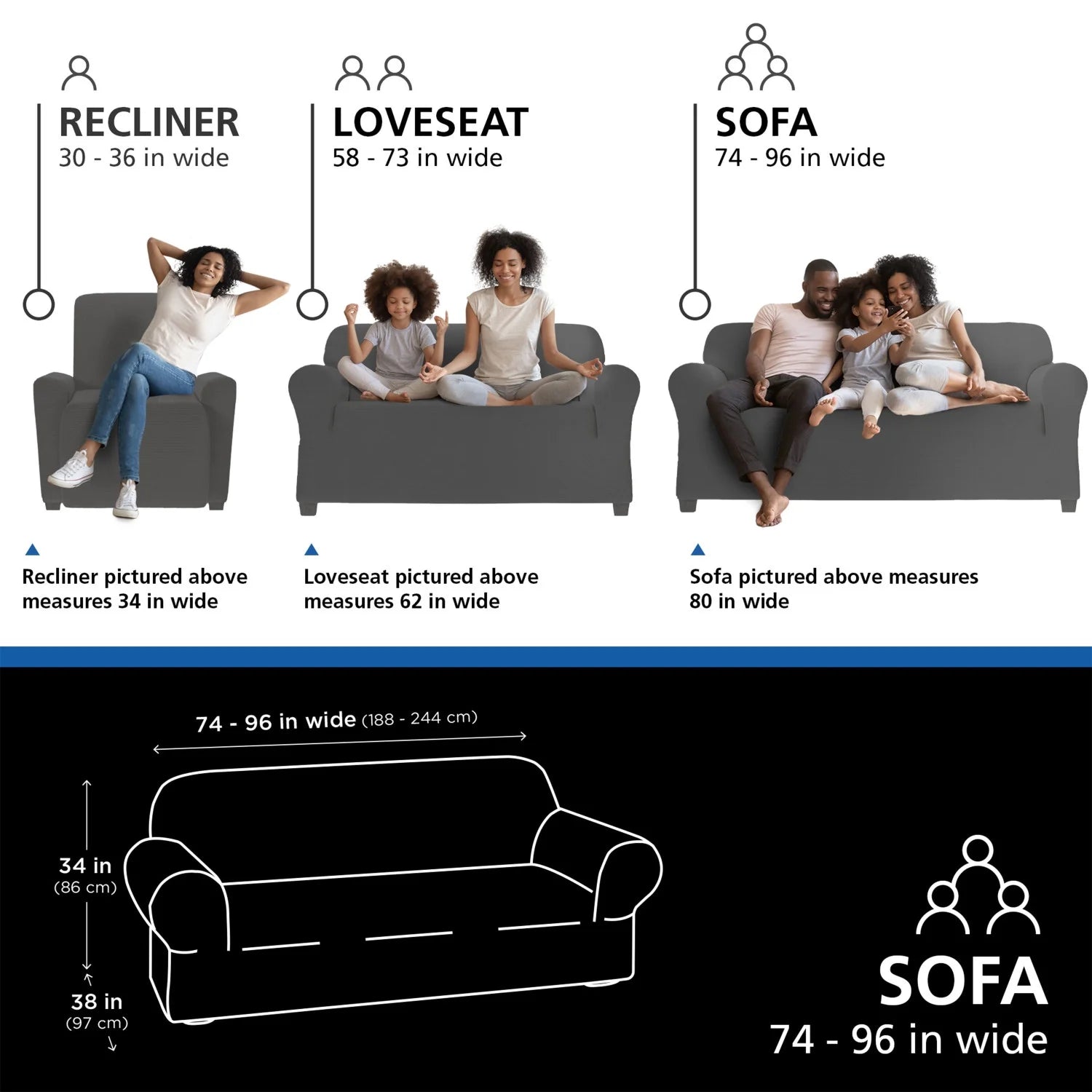 Sofa Slipcover, 1-Piece, Charcoal Gray W162524