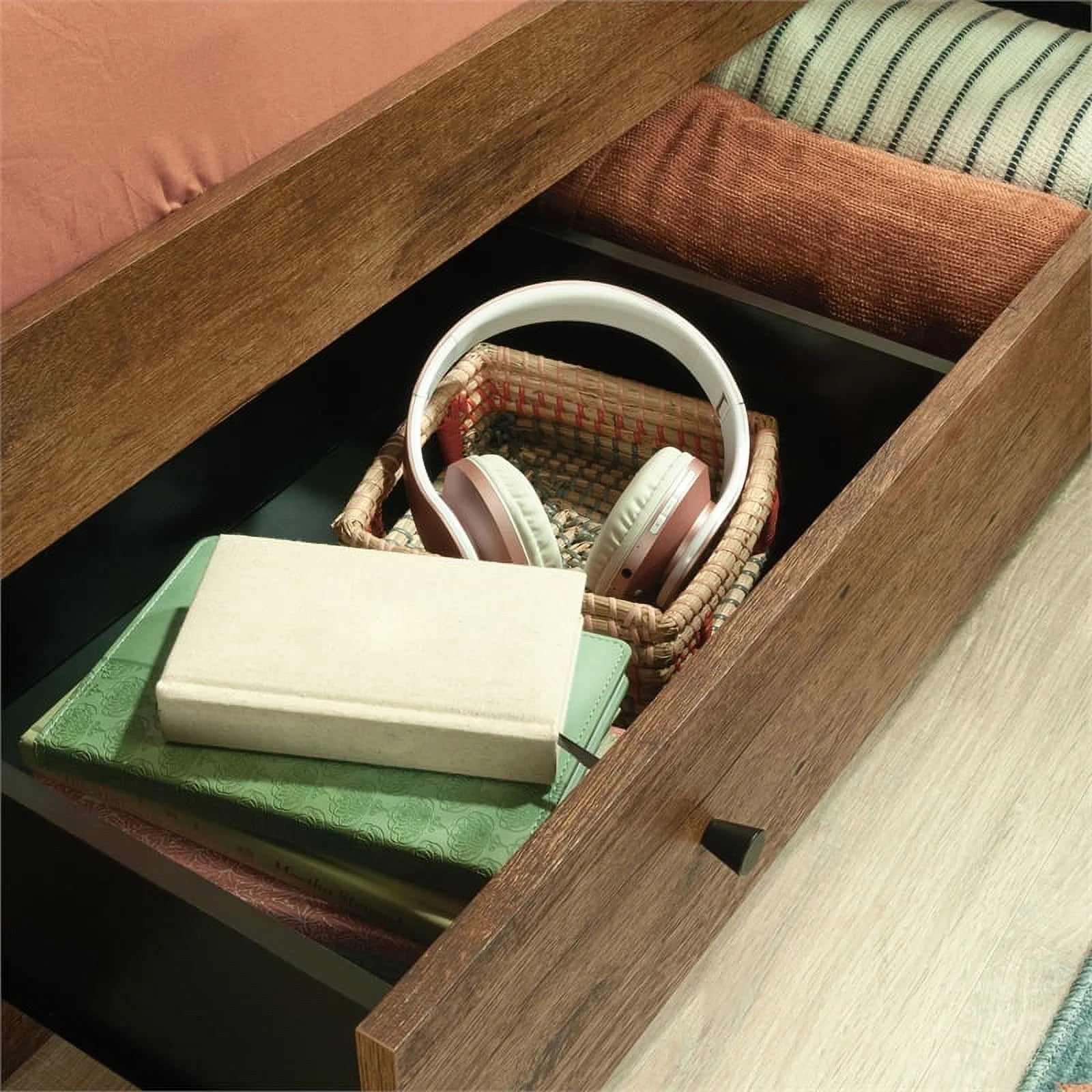 Vintage Oak Finish Engineered Wood Bed Q169259