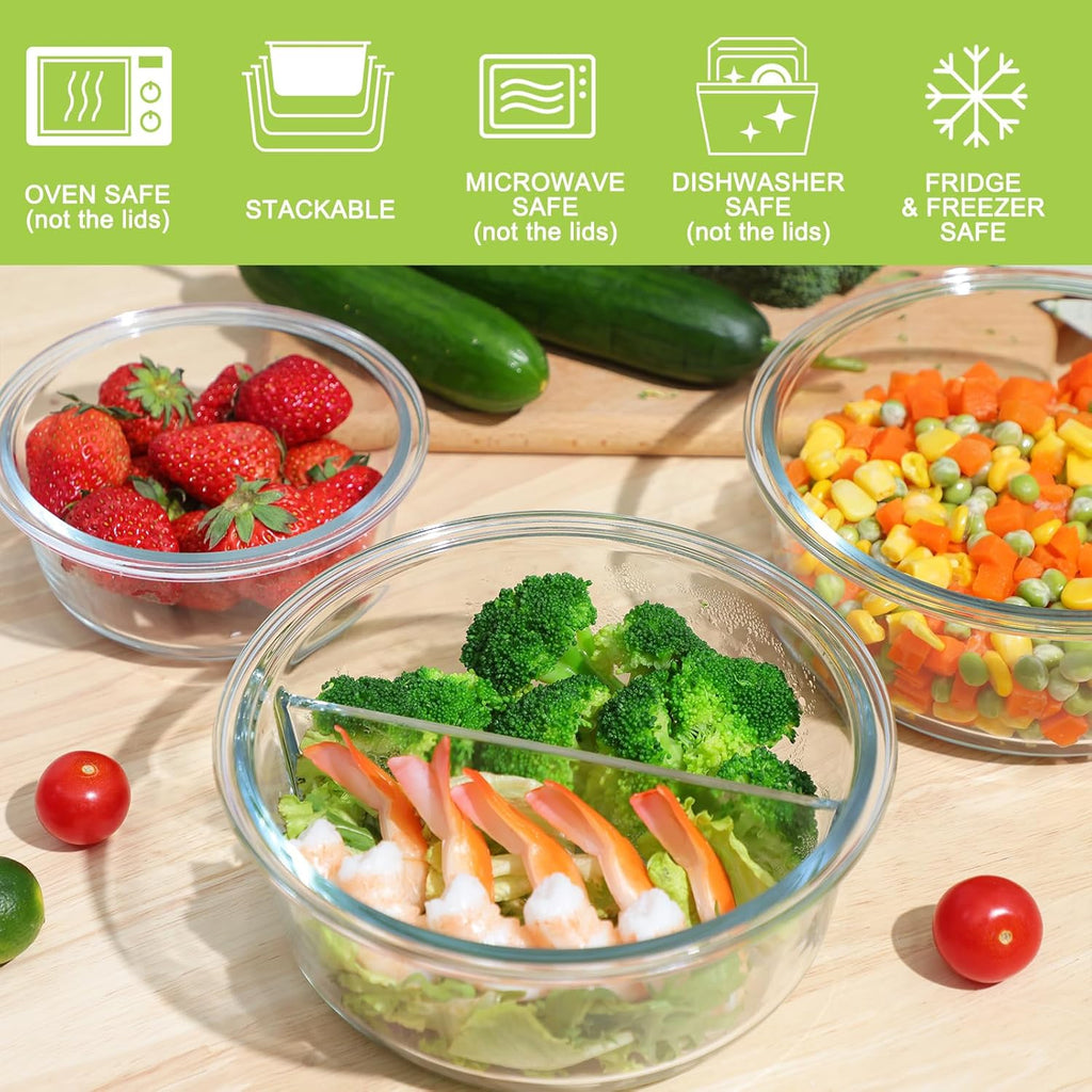 Glass Food Storage Container with Lid, 2 Compartment Meal Prep, Airtight G175185