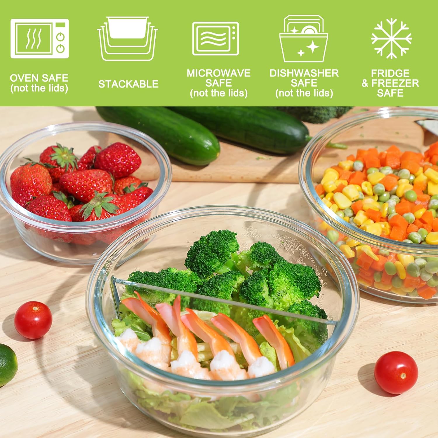 Glass Food Storage Container with Lid, 2 Compartment Meal Prep, Airtight G175185