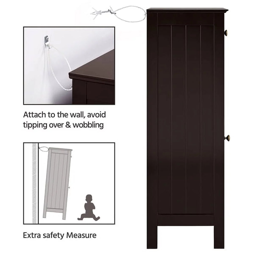 Wooden Bathroom Floor Storage Cabinet with Drawer and Single Shutter Door J455346