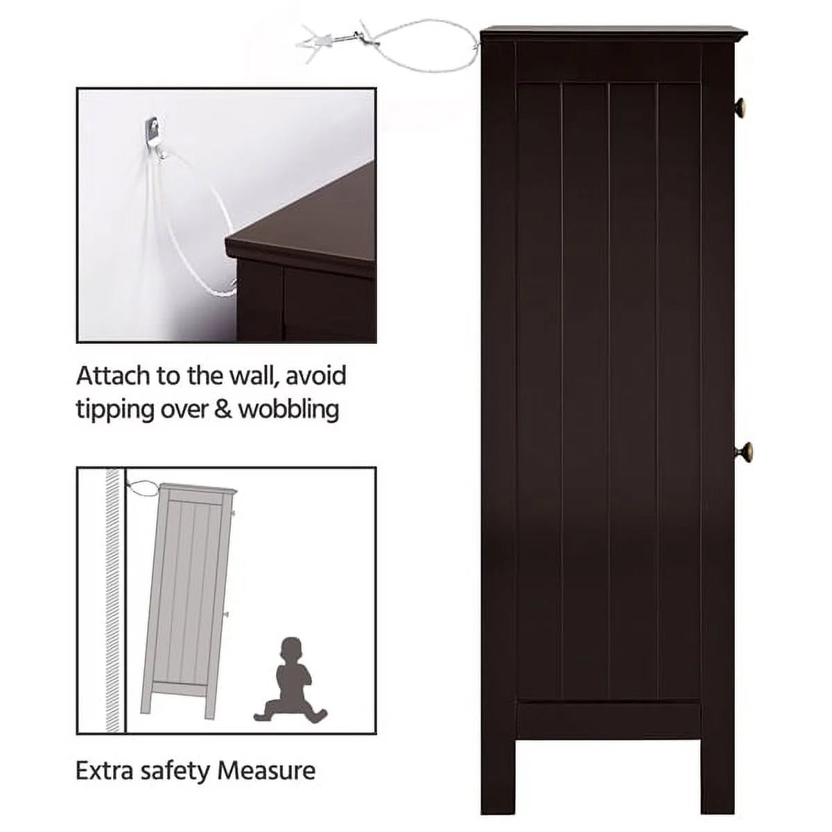 Wooden Bathroom Floor Storage Cabinet with Drawer and Single Shutter Door J455346