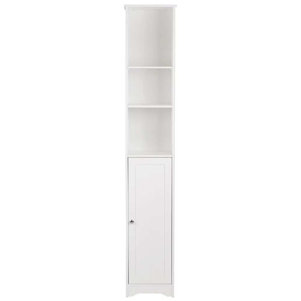 Tall Narrow Bathroom Storage Cabinet with 3 Open Shelves and 1 Door U9916