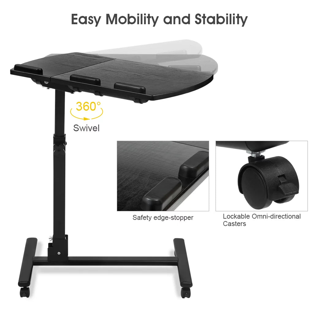 Height Adjustable Mobile Laptop Desk, Black Walnut W461