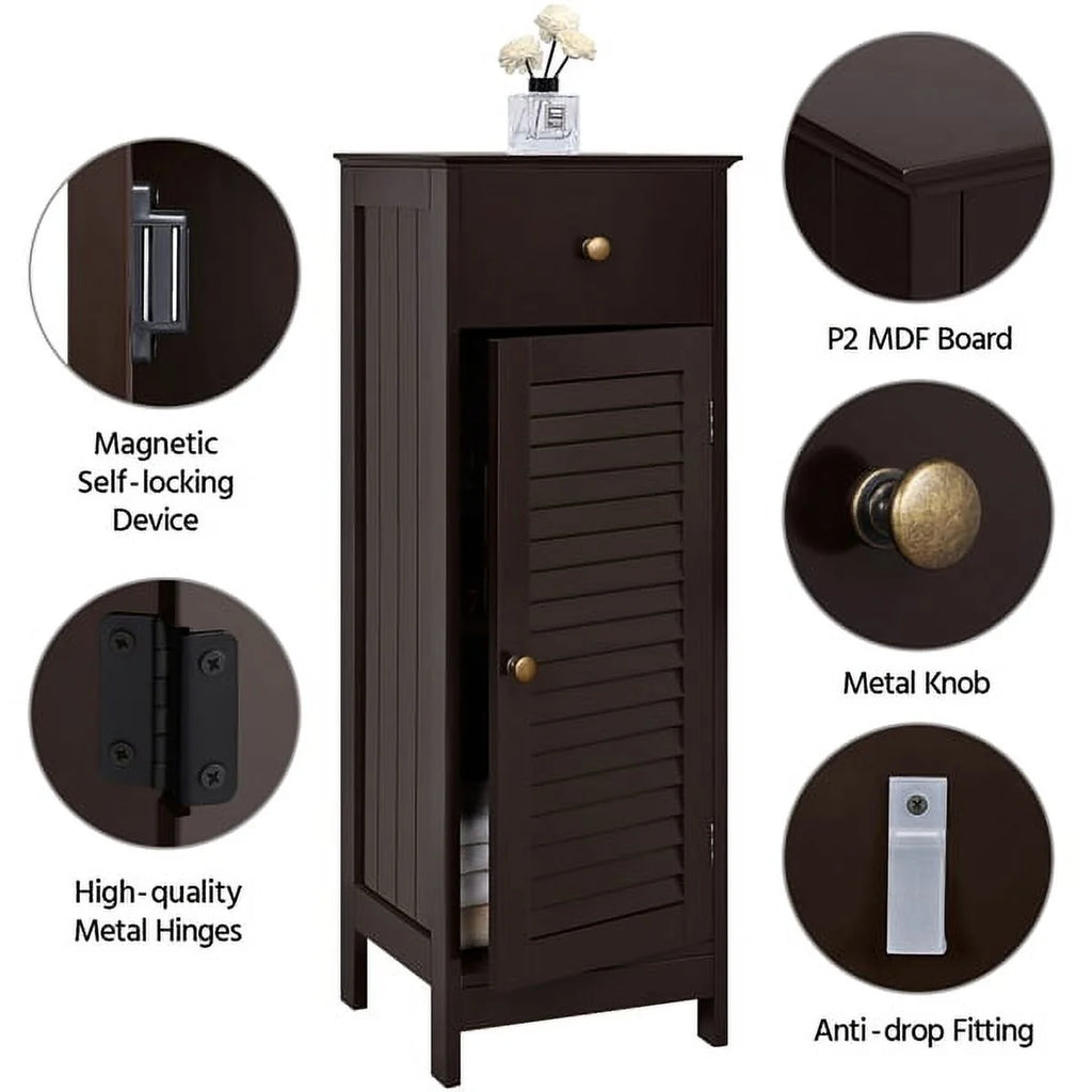 Wooden Bathroom Floor Storage Cabinet with Drawer and Single Shutter Door J455346