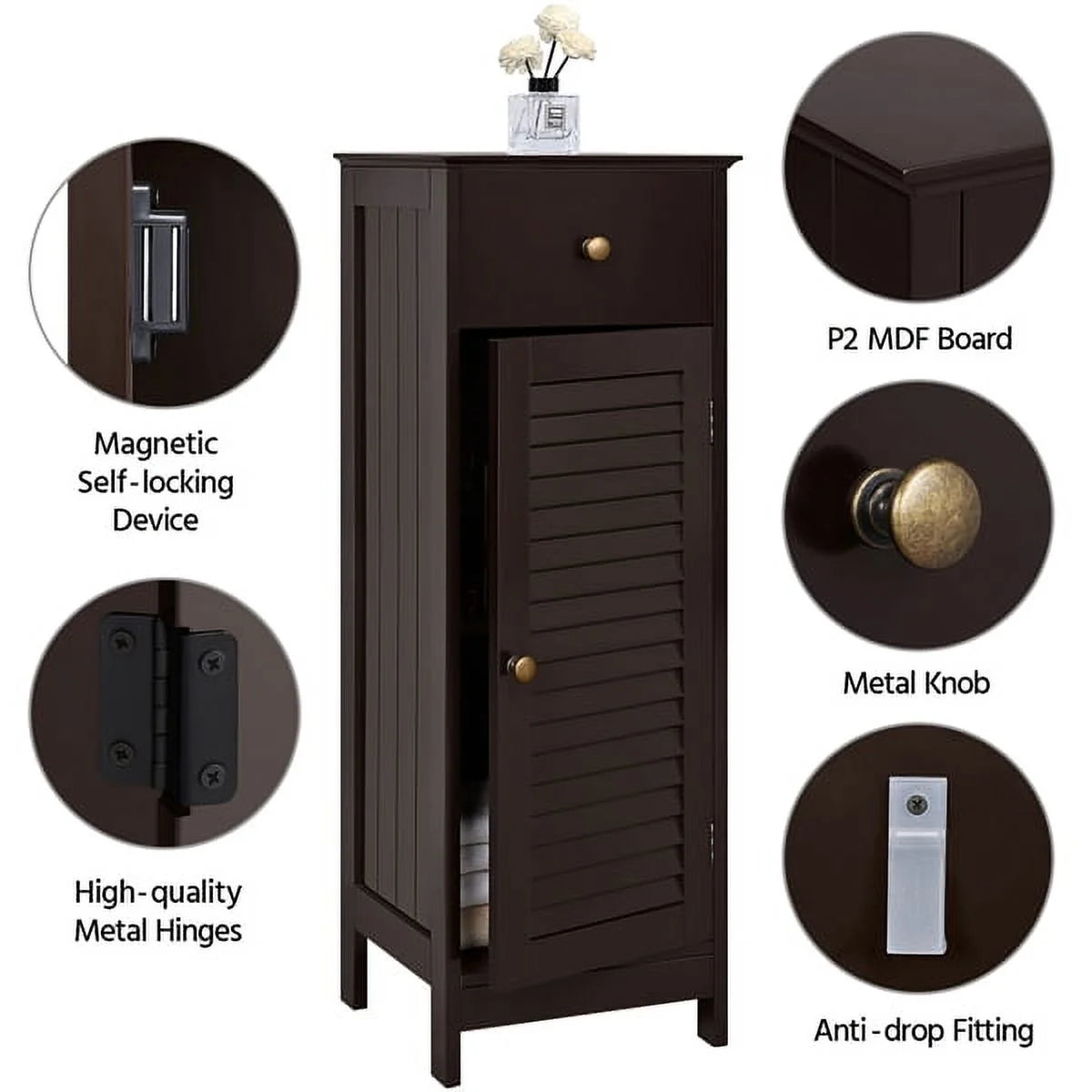 Wooden Bathroom Floor Storage Cabinet with Drawer and Single Shutter Door J455346