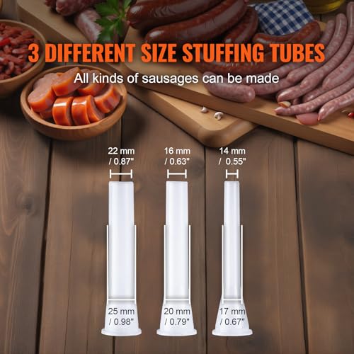 Manual Sausage Stuffer, 7L Vertical Meat Stuffer, Dual-Speed, Stainless Steel, 5 Tubes A13377