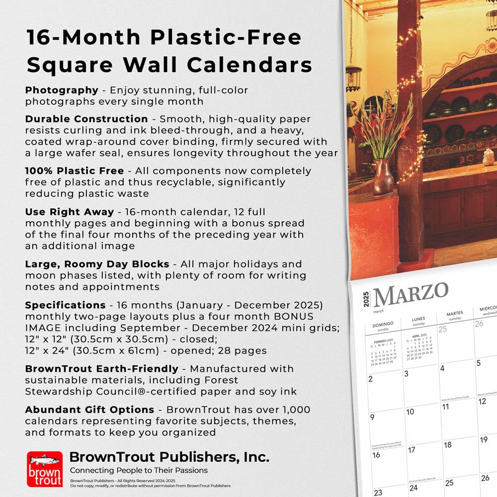 Mexican Kitchens 2025 12 x 24 Inch Monthly Square Wall Calendar, Bilingual English/Spanish, Plastic-Free G7678