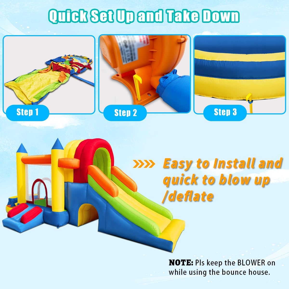 Inflatable Bounce House with Two Slides for Kids, Indoor Outdoor Z74019
