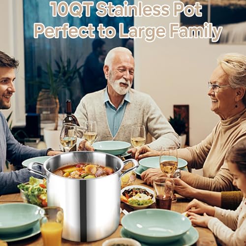 10 Quart Stock Pot with Lid, Stainless Steel Soup Pot U83478