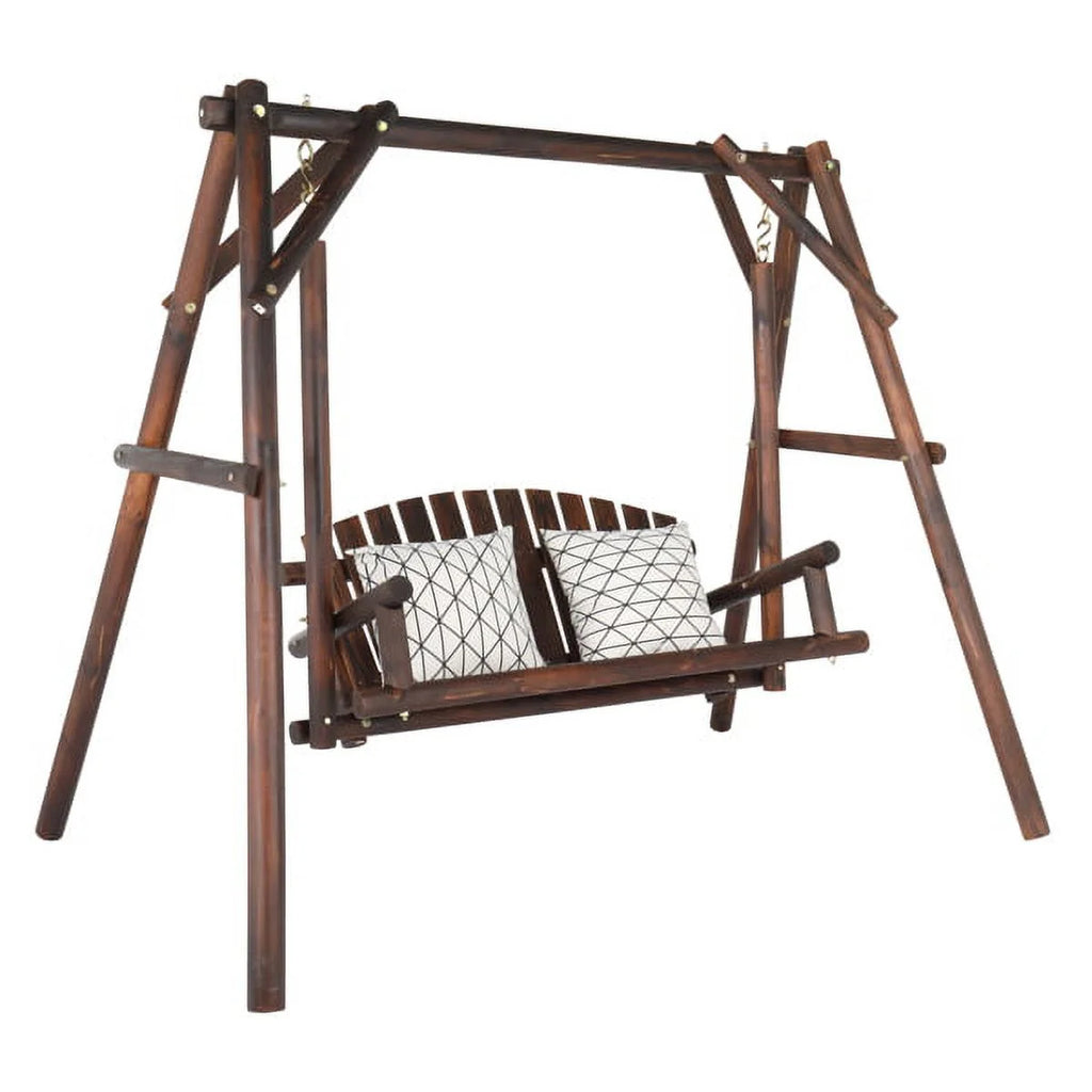 Hardwood Patio Swing with Stand for 2 Person, Carbonized L558