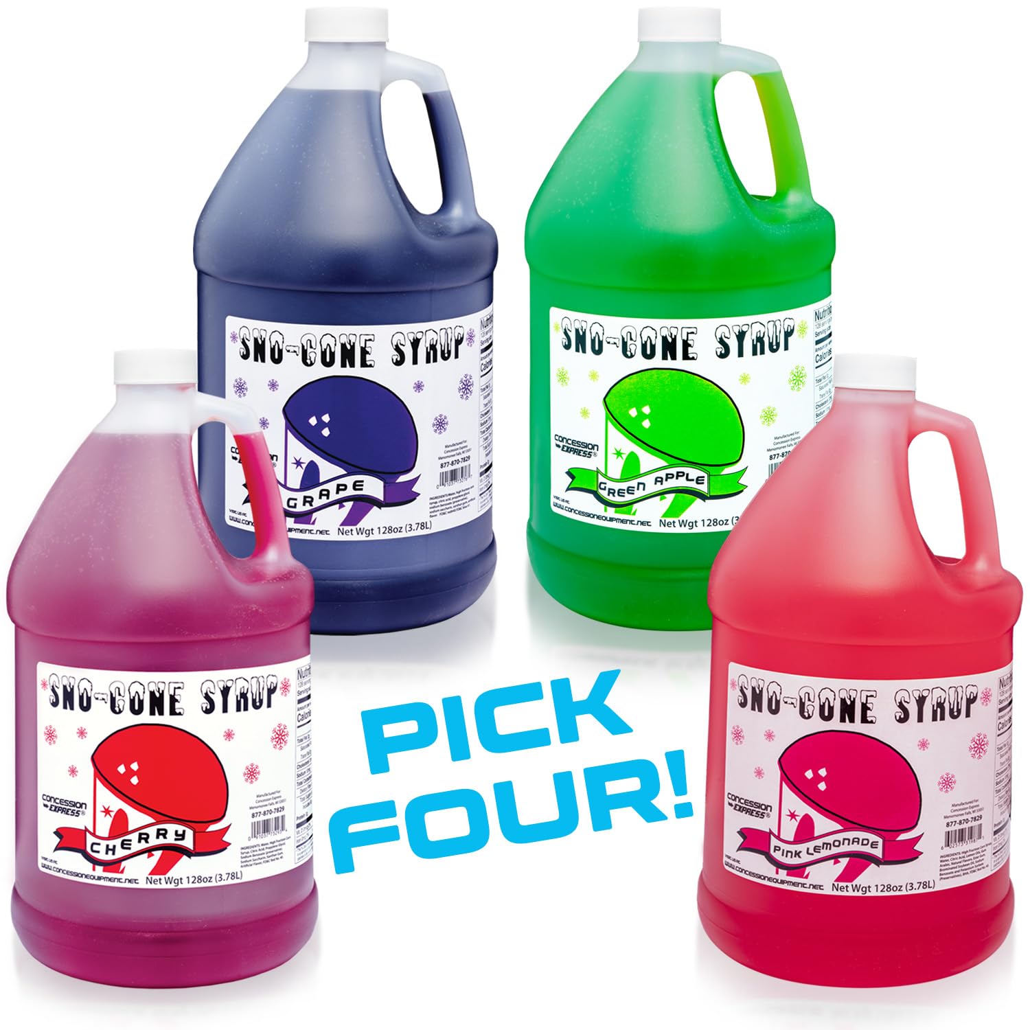 Sno-Cone Syrup 4-Pack 128oz, Choose Your Flavors B216