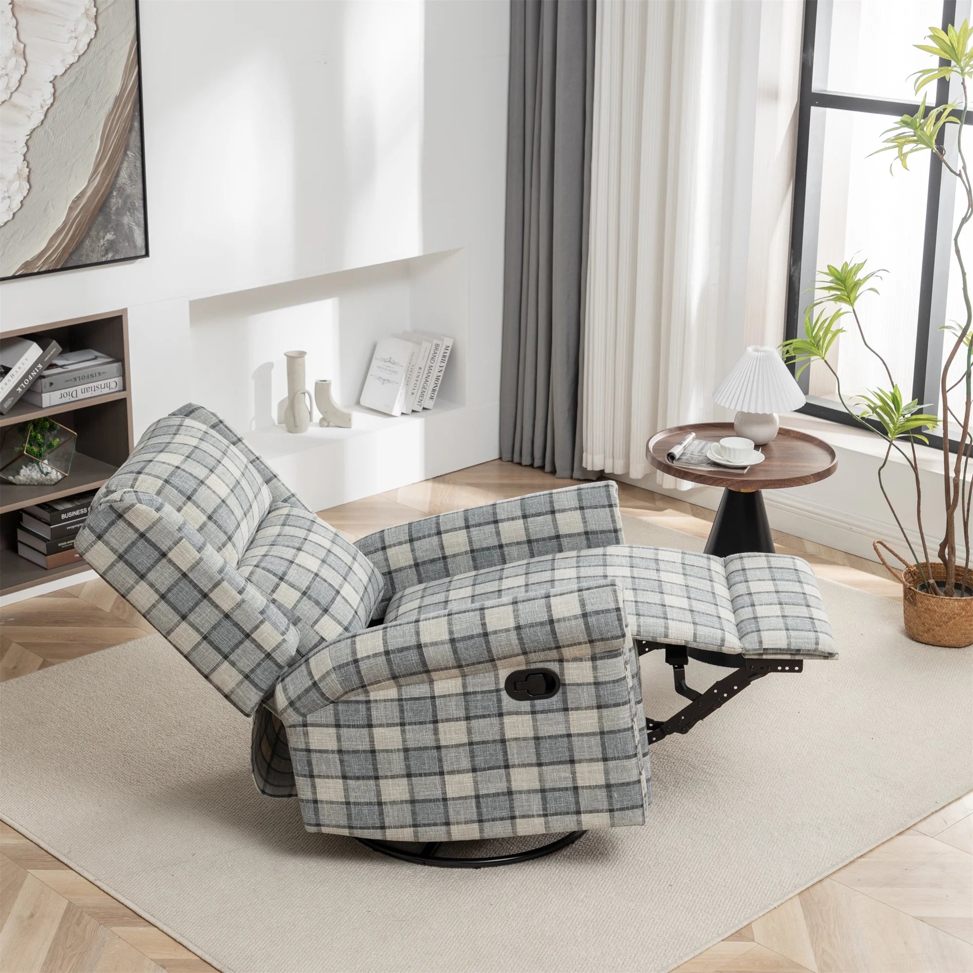 Swivel Rocker Recliner Chair with Padded Seat, 360 Degree Glider for Living Room Y980420