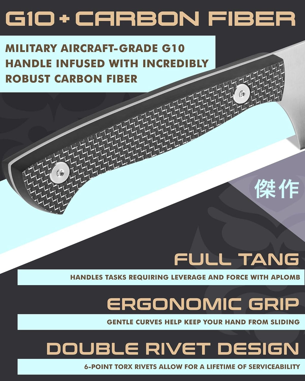8-Inch Nakiri Vegetable Cleaver Knife with Carbon Fiber G10 Handle and Sheath Z59129