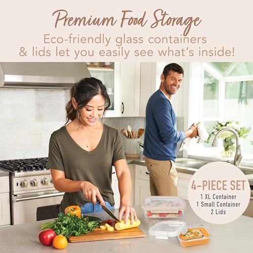 Glass Leak-Proof Food Storage Set - 4-Piece Stackable Meal Prep Containers with Airtight Lids V44457