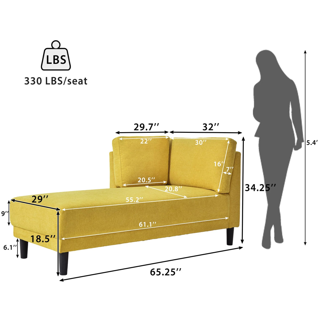 Yellow Chaise Lounge Chair with Arms for Living Room W991