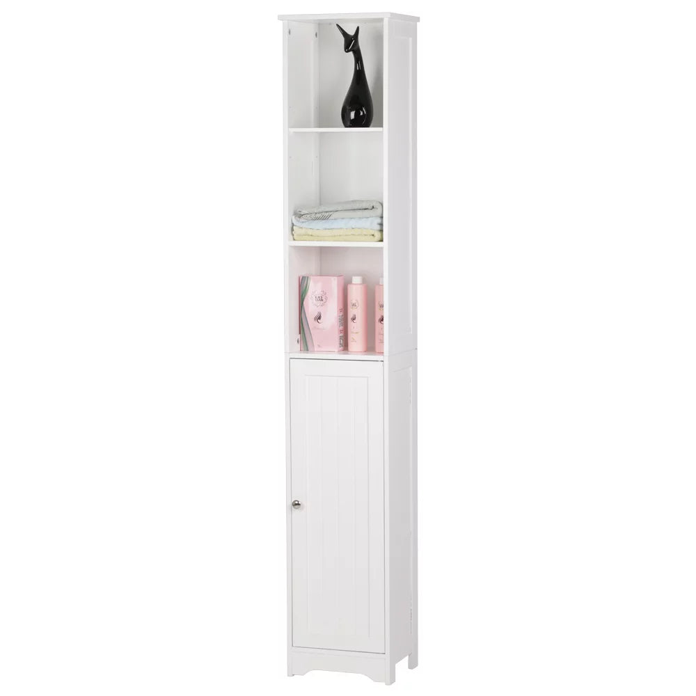 Tall Narrow Bathroom Storage Cabinet with 3 Open Shelves and 1 Door U9916