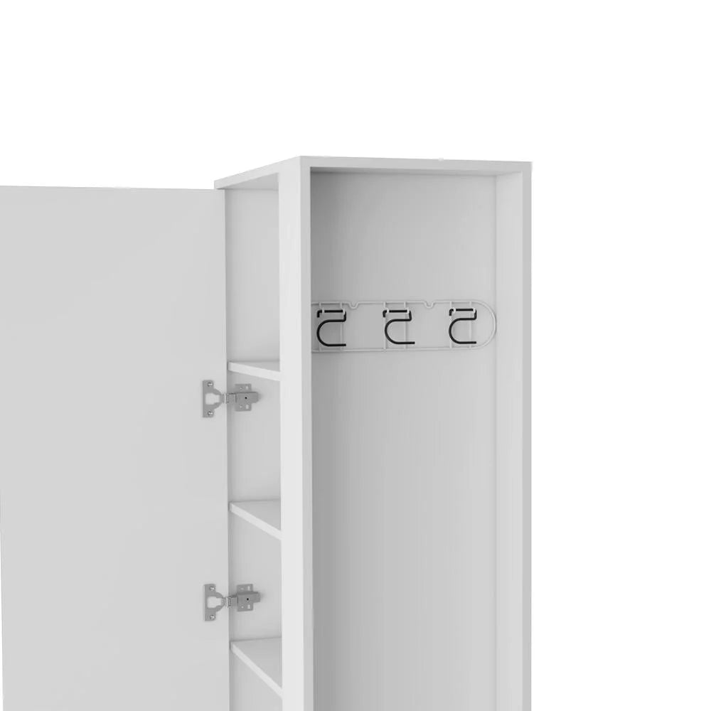 Utility Storage Cabinet with 6-Tier Shelf and Broom Hangers, White X185439