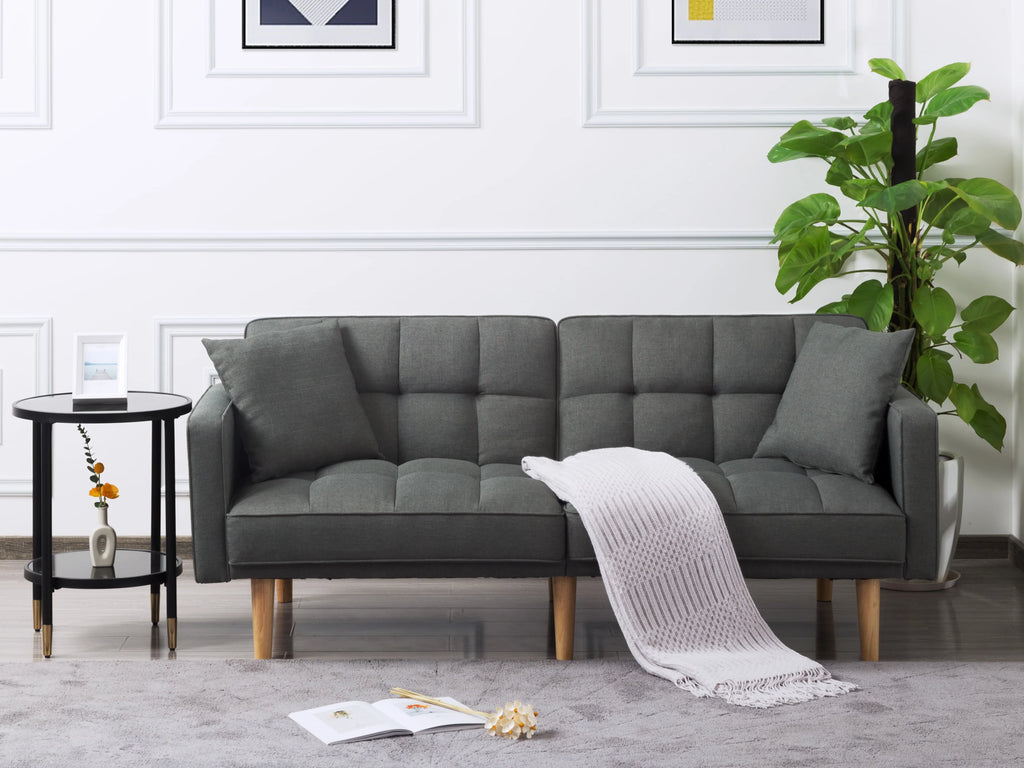Futon Sofa Bed with Split Back and Wood Legs F4124