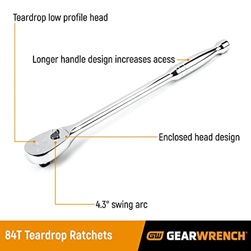 1/2" Drive 84 Tooth Long Handle Teardrop Ratchet 15" W2084