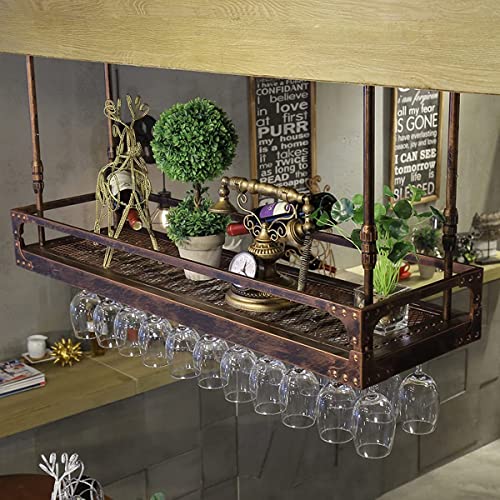 Wall-Mounted Wine Glass Rack, Industrial Vintage Metal, Bronze, 80x35cm V8217