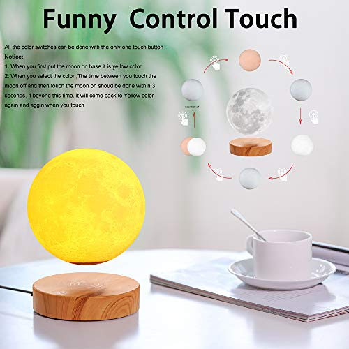 Levitating Moon Lamp, Floating and Spinning with 3D Printed LED Light, 3 Colors, Room Decor R1578