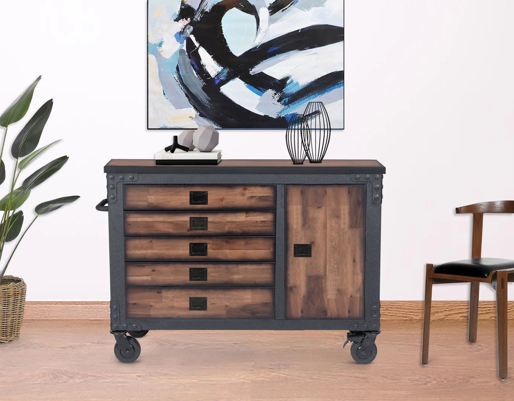 Rolling Tool Chest with Wood Top, 5 Drawers T49470