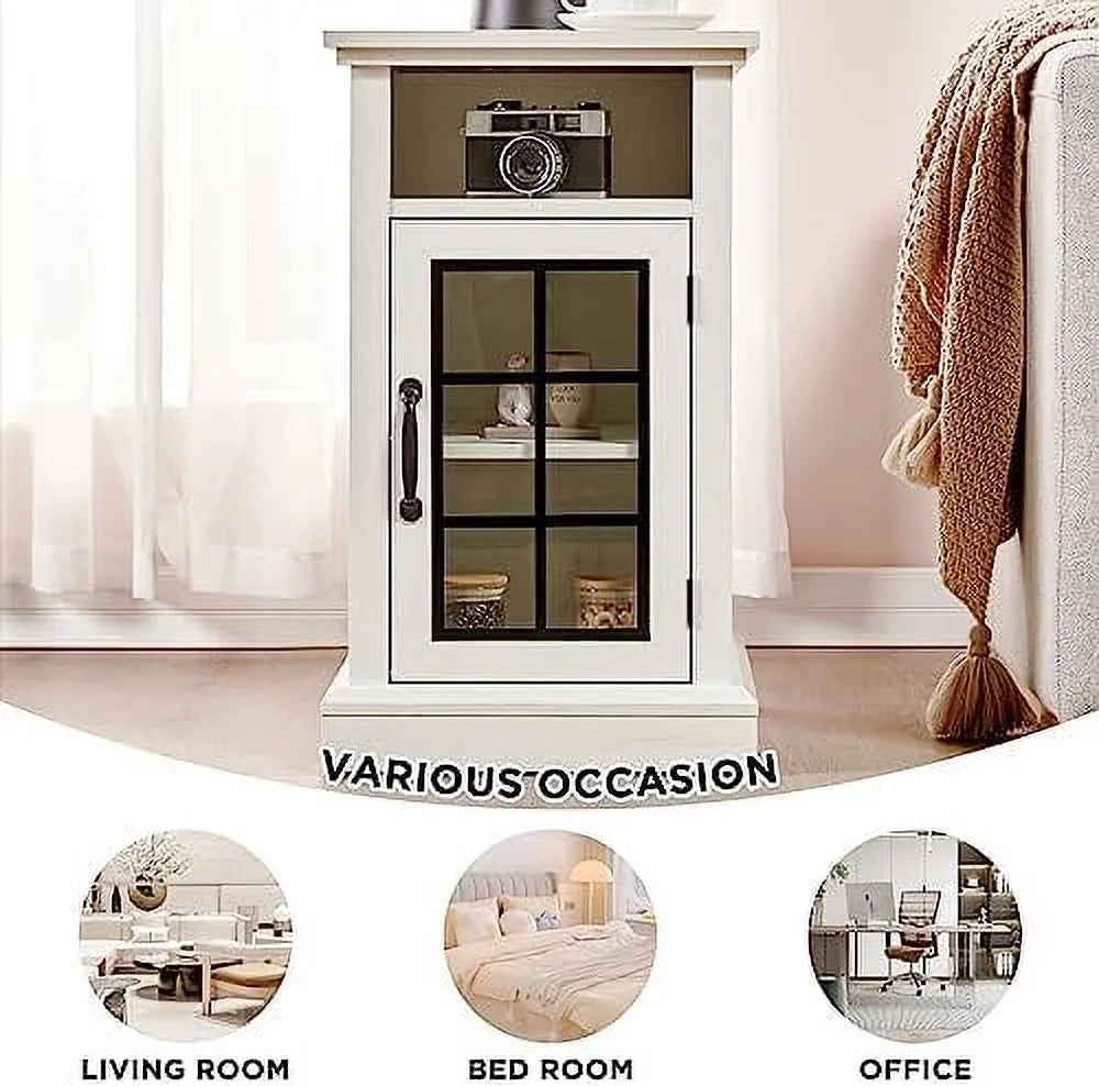 Set of 2 End Tables with Charging Station and Glass Door Z36679
