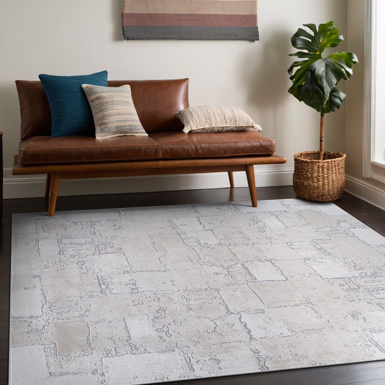 Modern Ultra Soft Vintage Indoor Area Rug 8x10 Beige Y63774