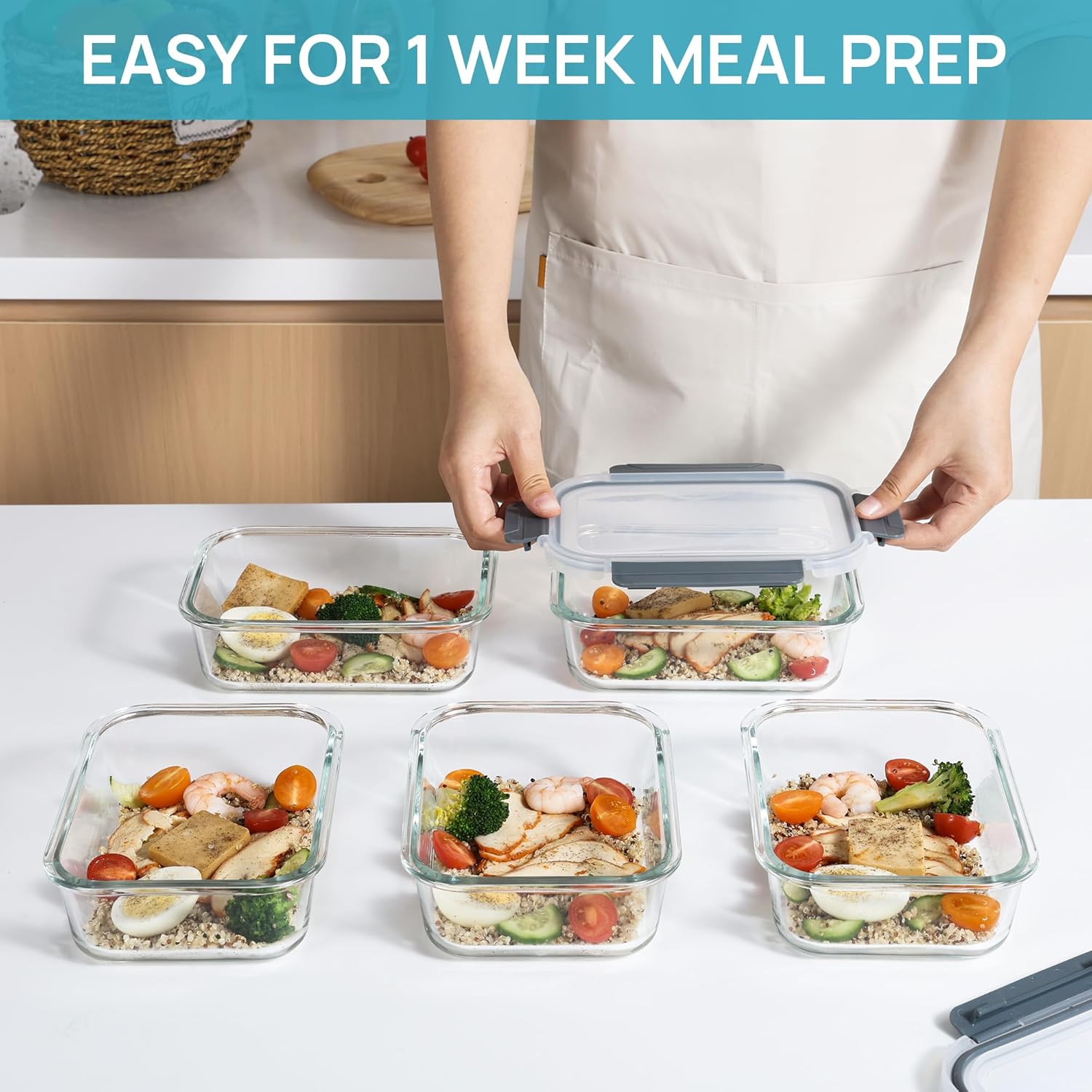 Glass Food Storage Containers with Airtight Lids, Meal Prep Bento Boxes U903999