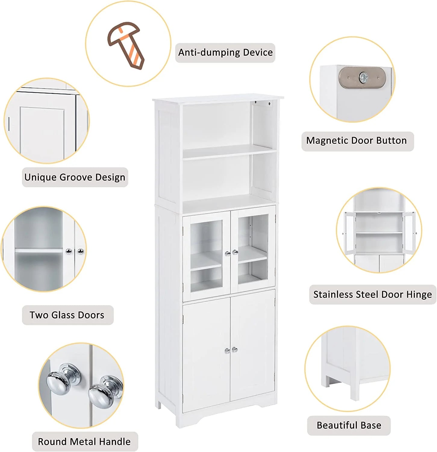 White Storage Cabinet with Glass Doors and Adjustable Shelves G37150