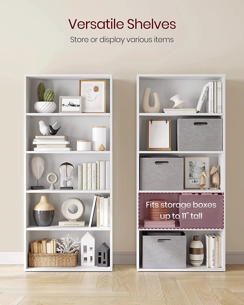 5-Tier Open Bookcase with Adjustable Shelves, White A79381