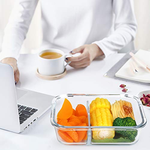 Glass Meal Prep Containers 2 Compartments with Lids E9679