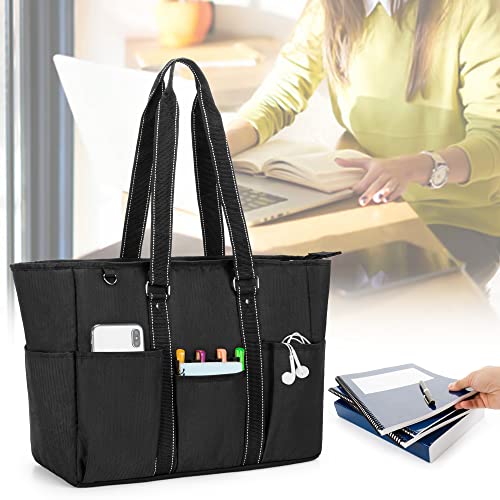Nurse Tote Bag with Padded Laptop Sleeve and Multiple Pockets, Black Y904360