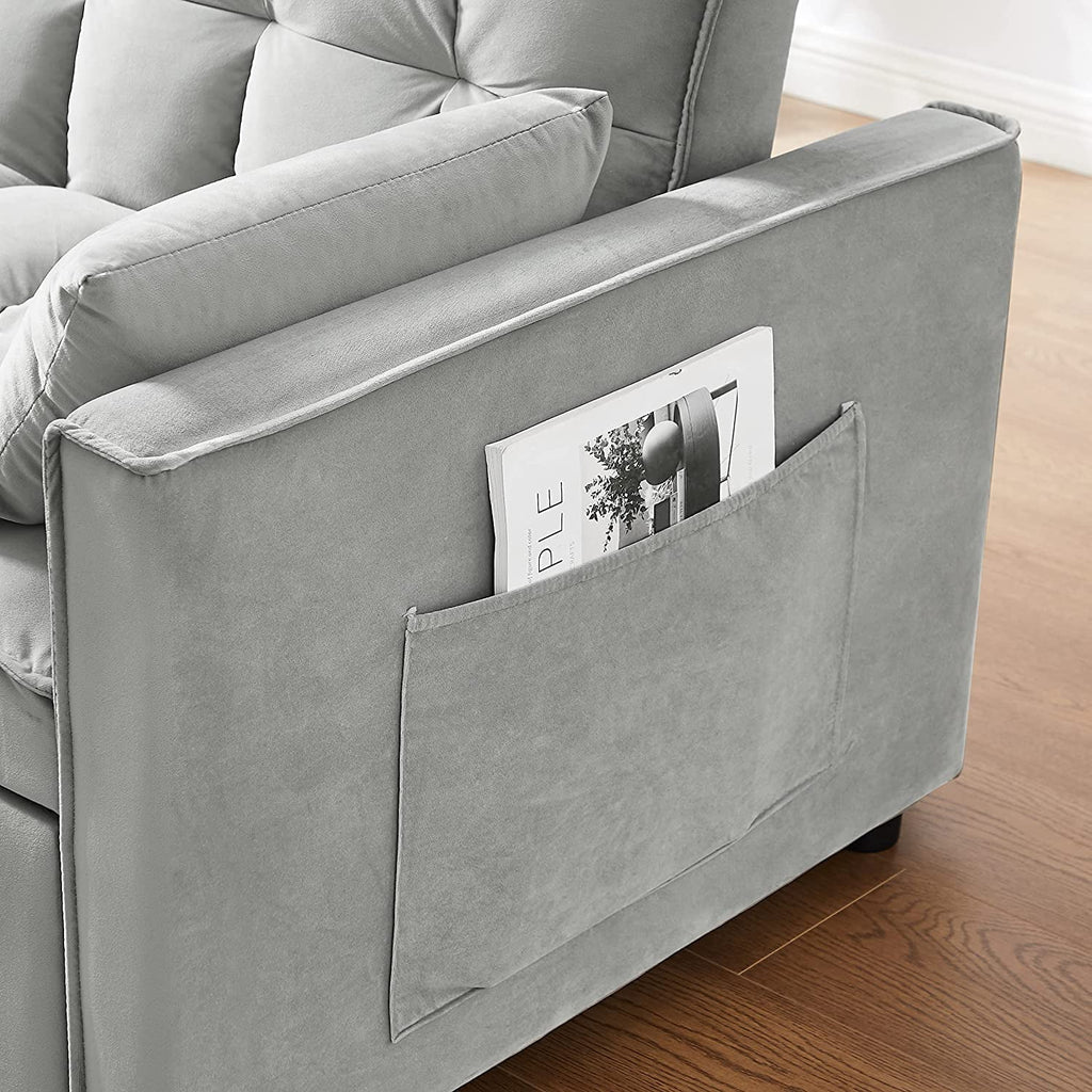 Pull Out Sleeper Sofa with Toss Pillows, Velvet Loveseat with Adjustable Backrest S57375