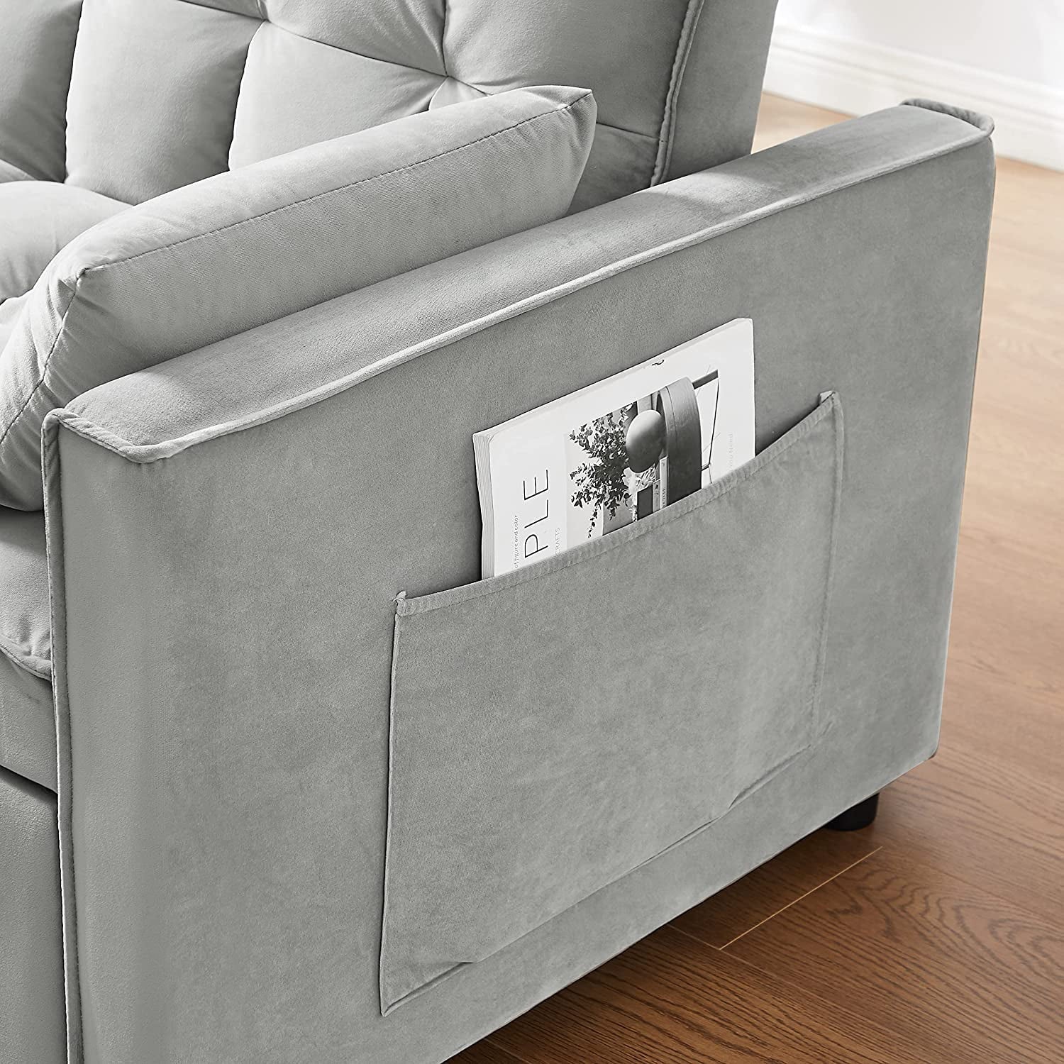 Pull Out Sleeper Sofa with Toss Pillows, Velvet Loveseat with Adjustable Backrest S57375