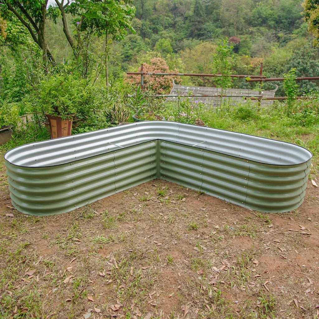 L-Shaped Modular Metal Raised Garden Beds, 17" Tall, Large Size B7657