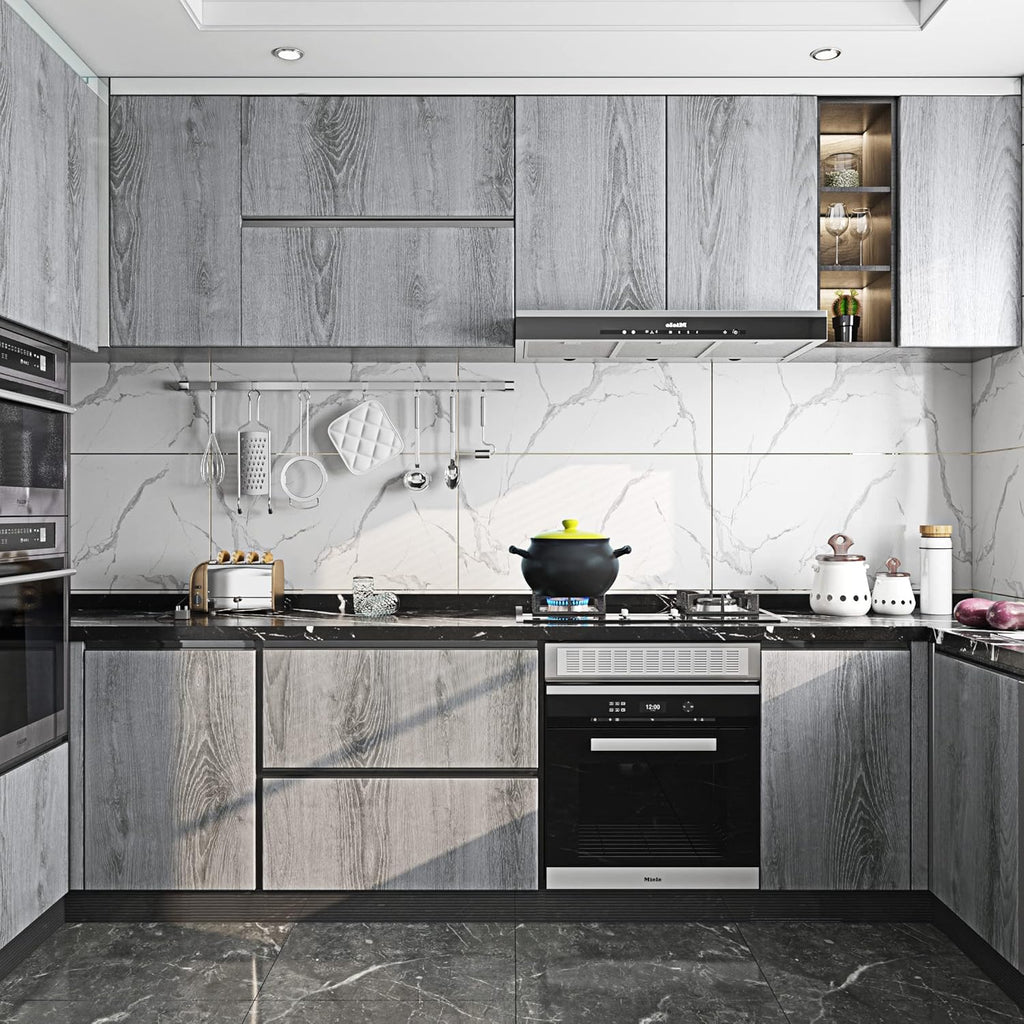 24"x200" Thick Grey Wood Contact Paper for Cabinets Countertops Self Adhesive Removable A9195