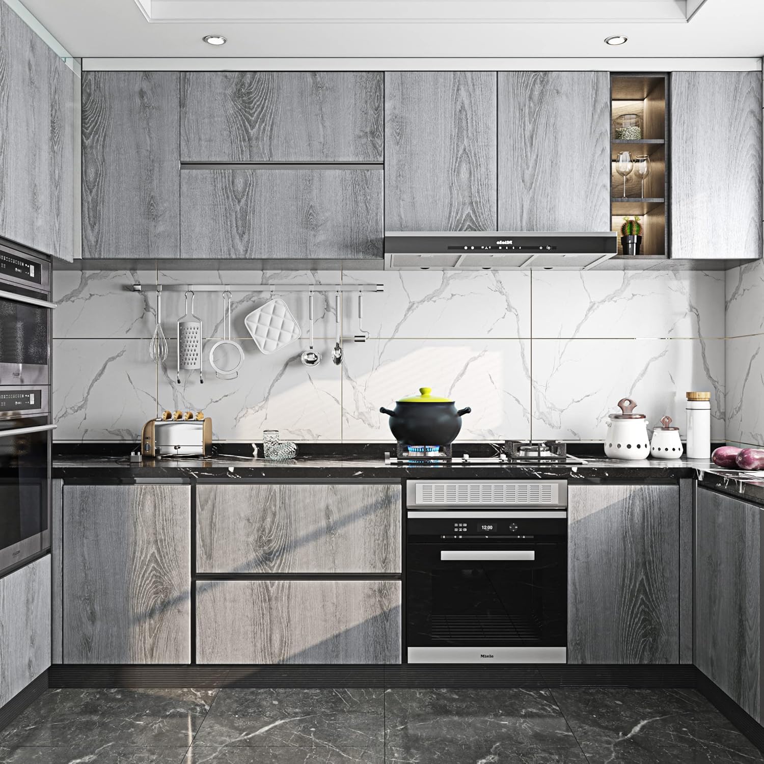 24"x200" Thick Grey Wood Contact Paper for Cabinets Countertops Self Adhesive Removable A9195