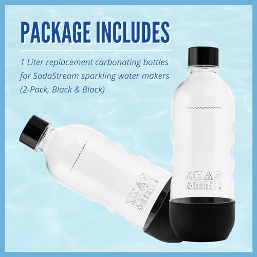 Replacement Bottle for Sparkling Water Machine, 1 Liter, 2-Pack, Black Q308