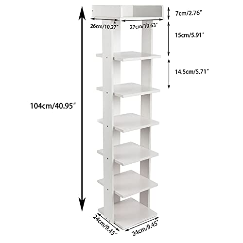 7-Tier Narrow Wooden Shoe Rack for Entryway with Top Storage V354