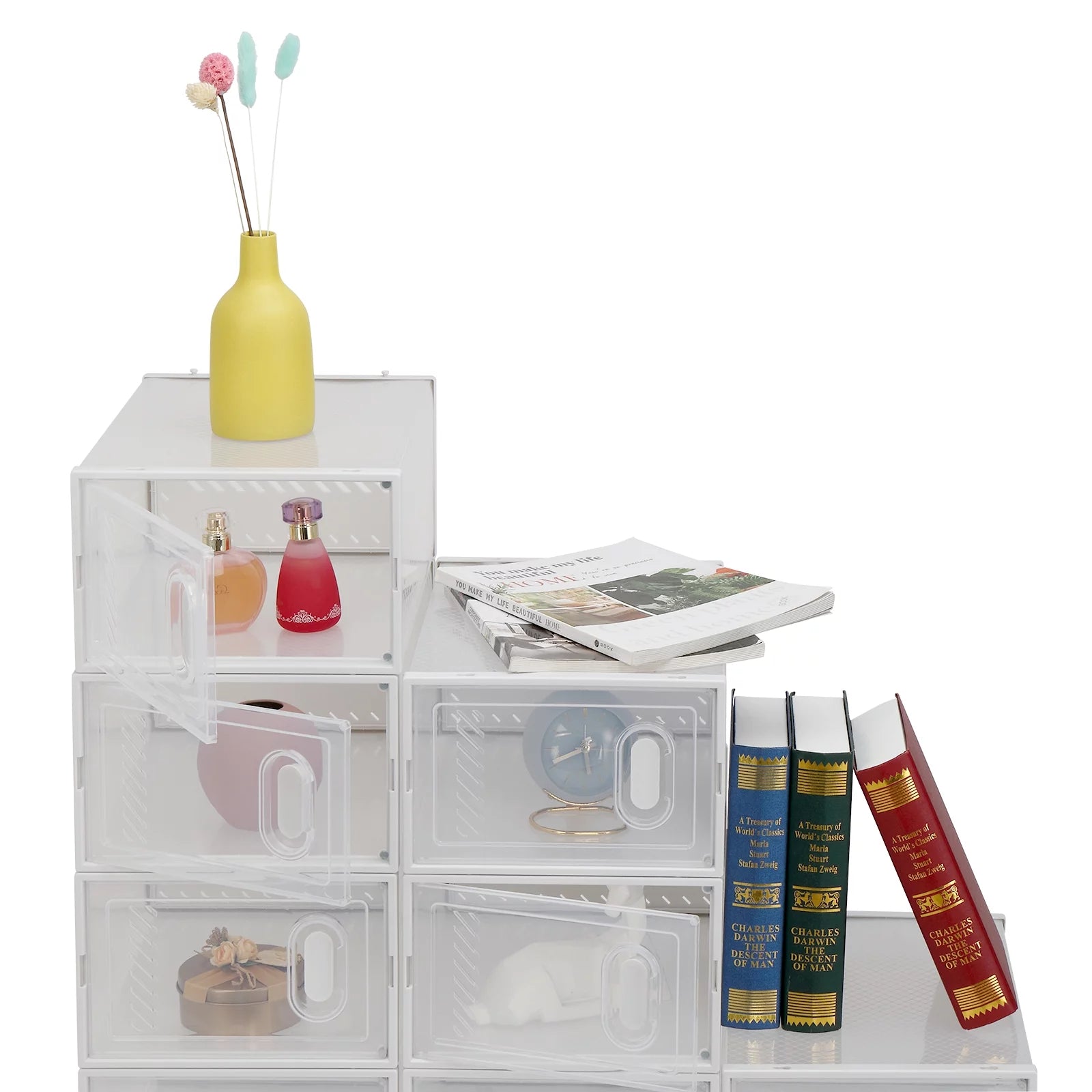 12 Pack Multipurpose Shoe Storage Boxes with Clear Lid, Foldable Stackable Organizer M249