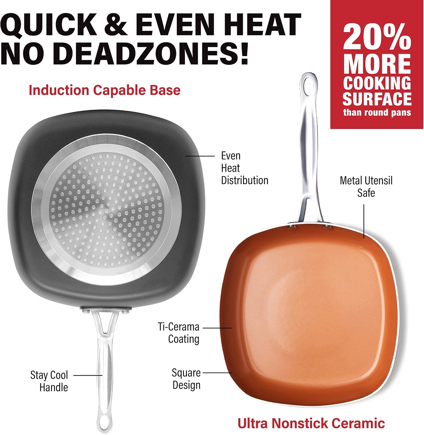 Non Stick Frying Pan, 11" Square Ceramic, Induction Safe Z19065