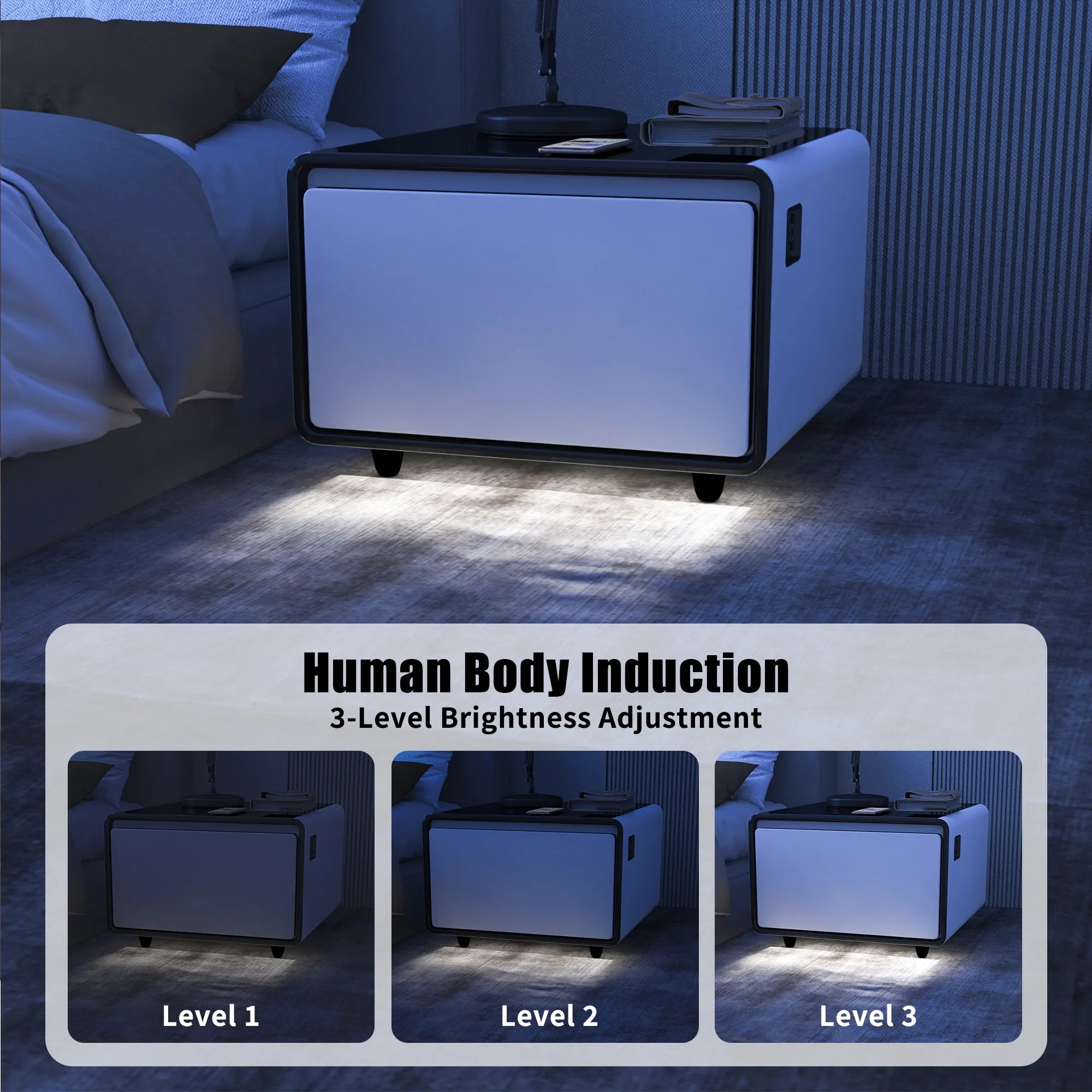 Smart Side Table with Built-in Fridge and Charging Station P6240