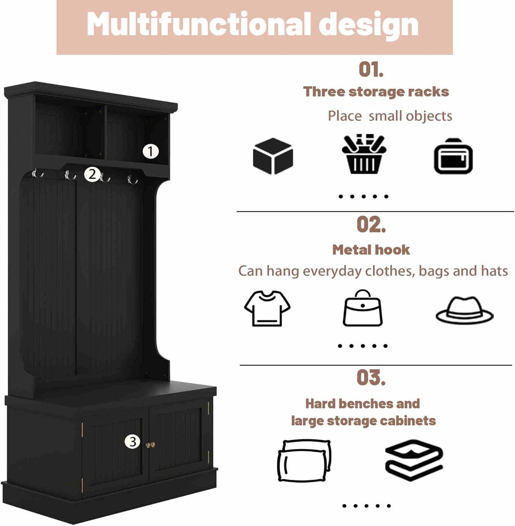 Hall Tree with Bench and Shoe Storage, Coat Rack T66116
