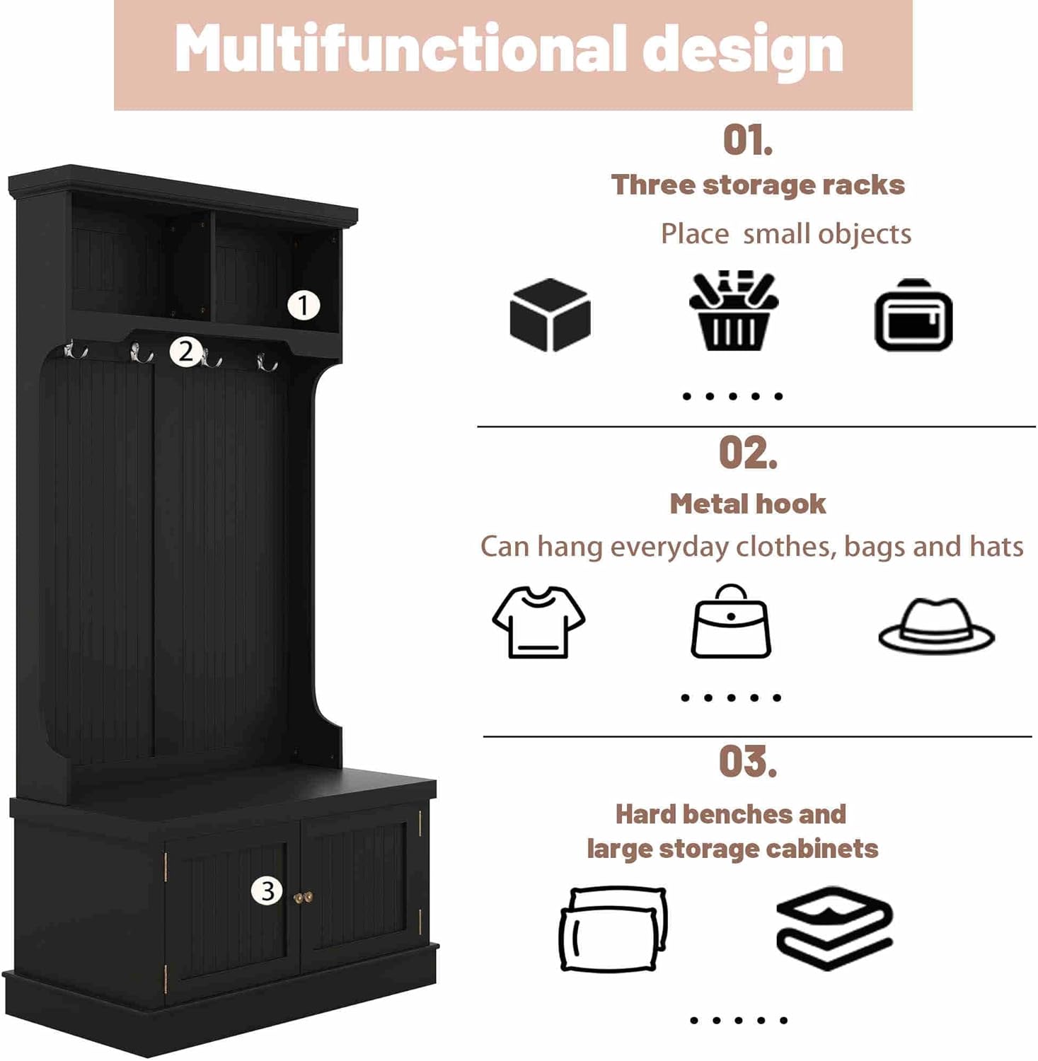 Hall Tree with Bench and Shoe Storage, Coat Rack T66116