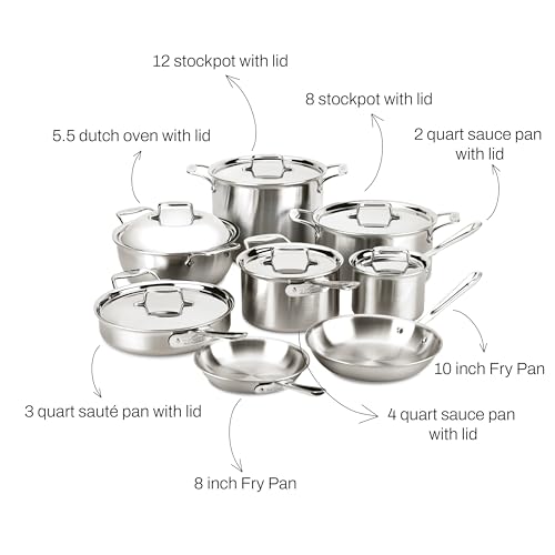 Brushed Stainless Steel Cookware Set 14 Piece Induction Safe H323