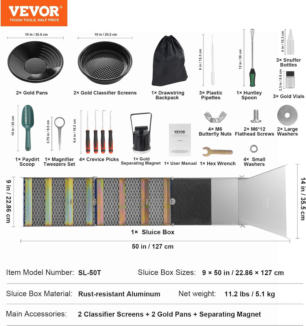Folding Sluice Box Gold Panning Kit with Gold Pan, Classifier Screen and Backpack X2685