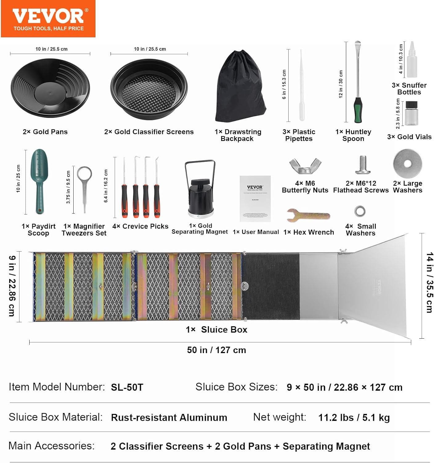 Folding Sluice Box Gold Panning Kit with Gold Pan, Classifier Screen and Backpack X2685